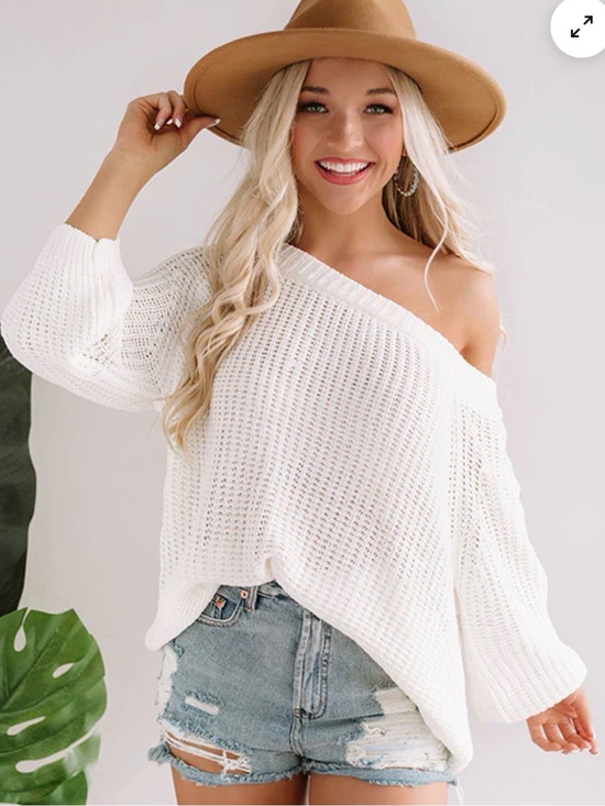 Impressions Sweaters - . Impressions Boutique Open Knit Crochet Off The Shoulder Long Sleeve Sweater
